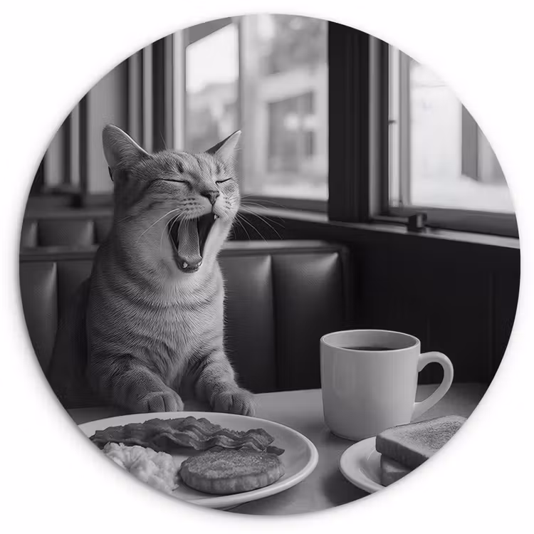 Muurcirkel glas - Kat - Koffie - Brood - Zwart — 1