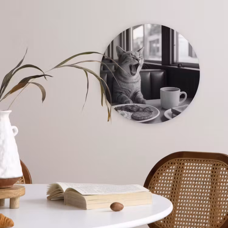 Muurcirkel glas - Kat - Koffie - Brood - Zwart — 4