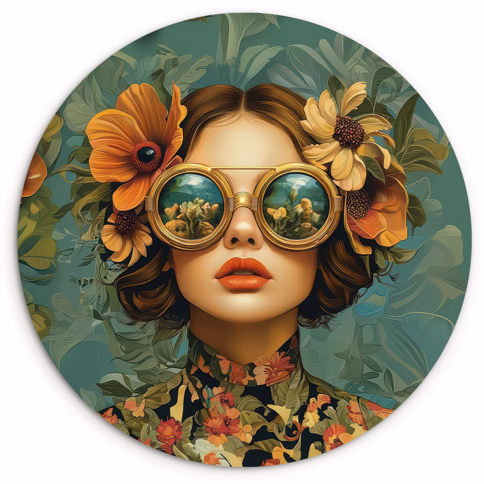 Muurcirkel glas - Vrouw - Bloemen - Vlinders - Natuur - Vintage — 1