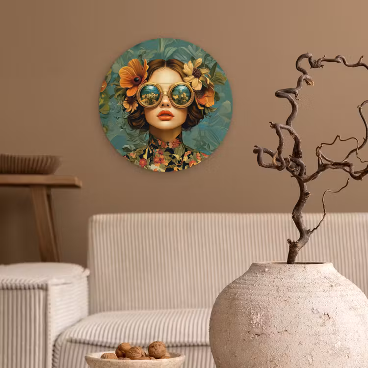 Muurcirkel glas - Vrouw - Bloemen - Vlinders - Natuur - Vintage — 2