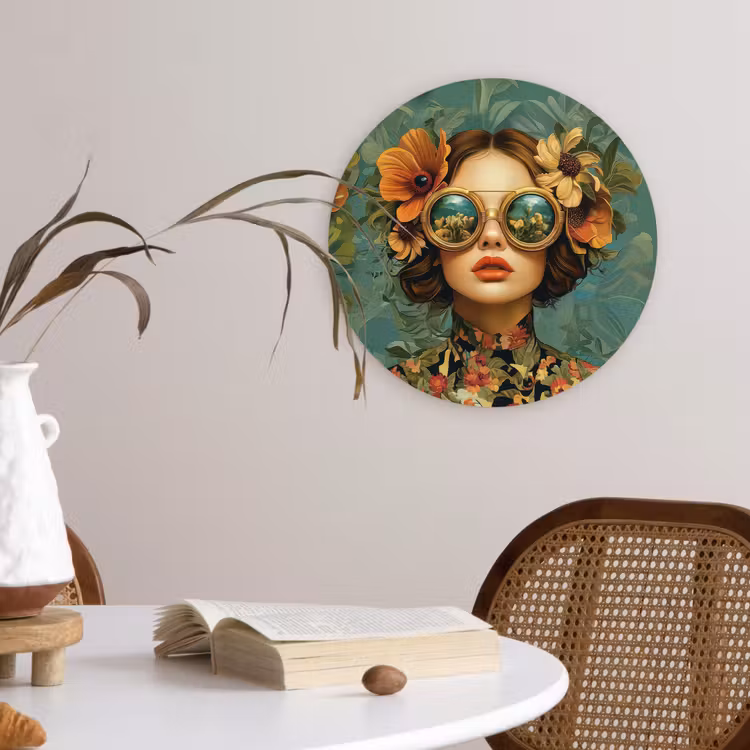 Muurcirkel glas - Vrouw - Bloemen - Vlinders - Natuur - Vintage — 4