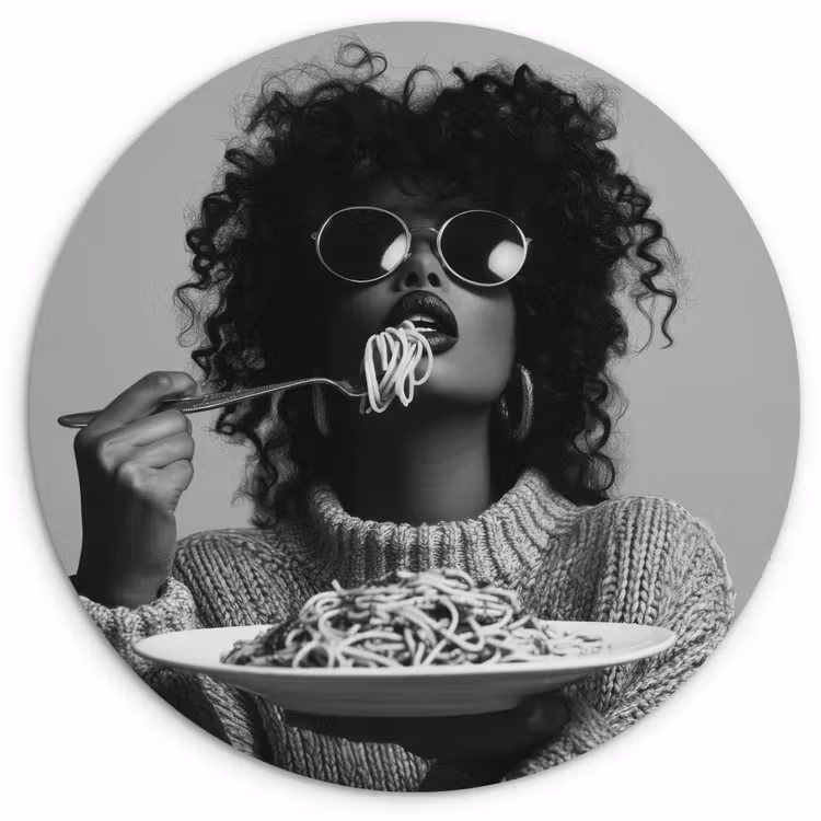 Muurcirkel glas - Vrouw - Pasta - Zwart - Wit — 1