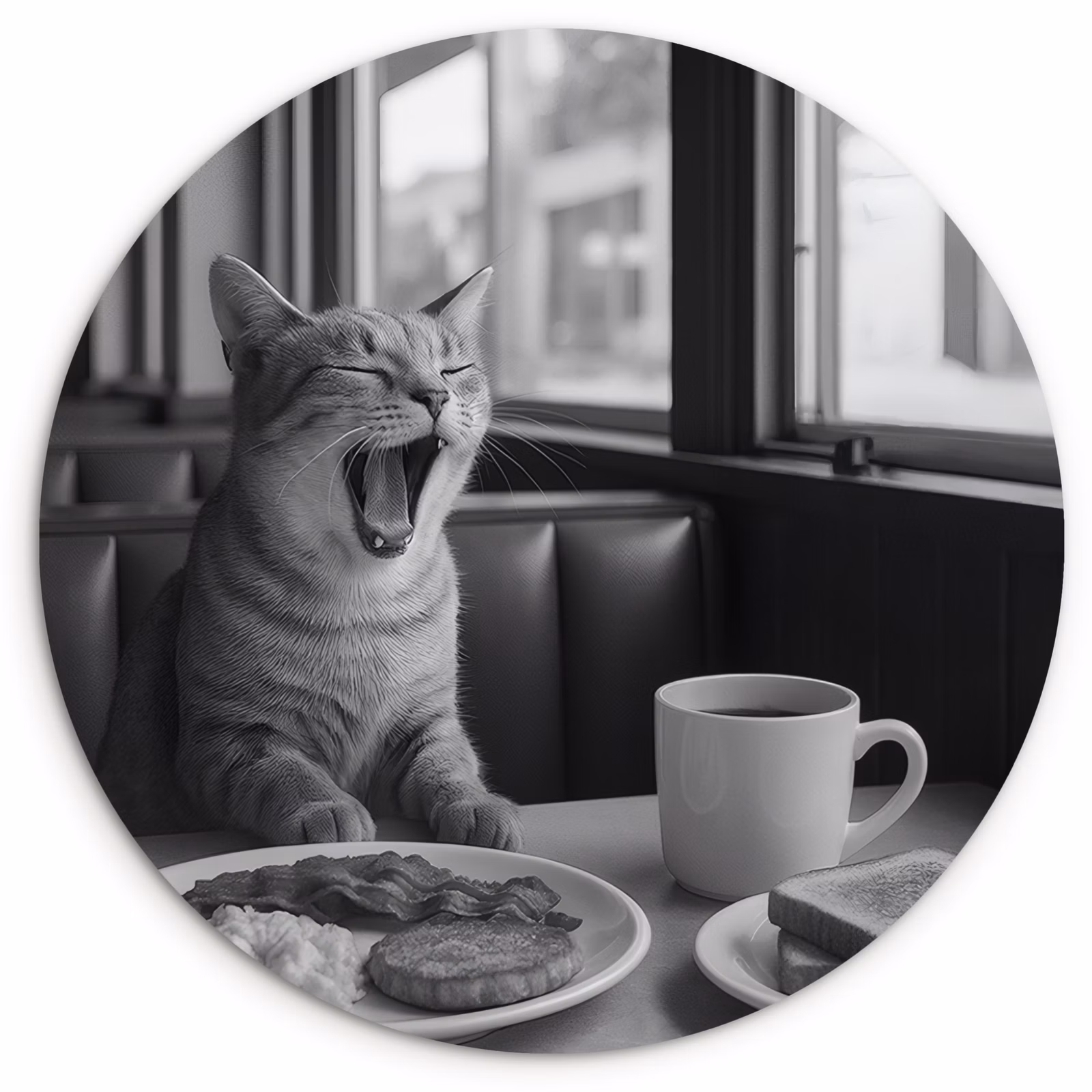 Muurcirkel - Kat - Koffie - Brood - Zwart — 1