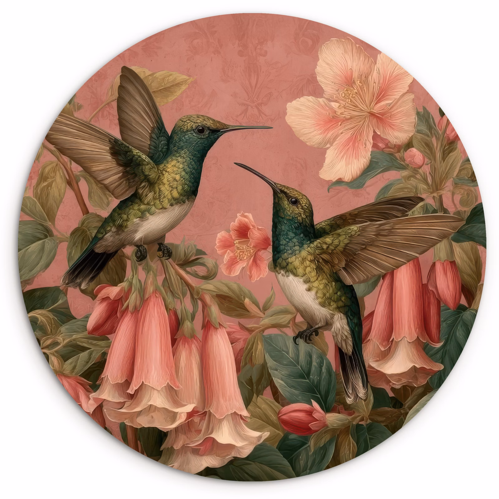 Muurcirkel - Kolibries - Bloemen - Groen - Roze — 1