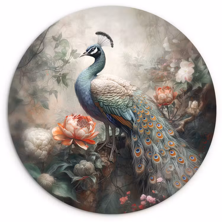 Muurcirkel - Pauw - Pauwenveren - Vogel - Jungle - Bloemen — 1