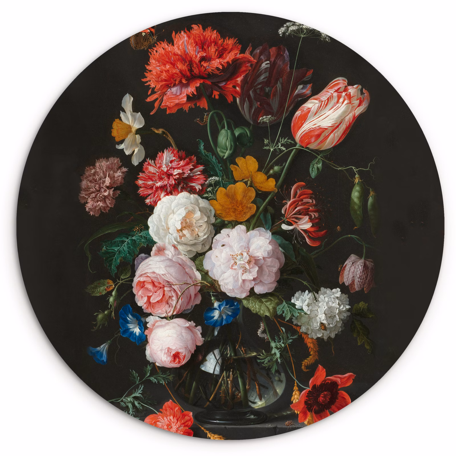 Muurcirkel - Stilleven met bloemen in een glazen vaas - Schilderij van Jan Davidsz. de Heem — 1