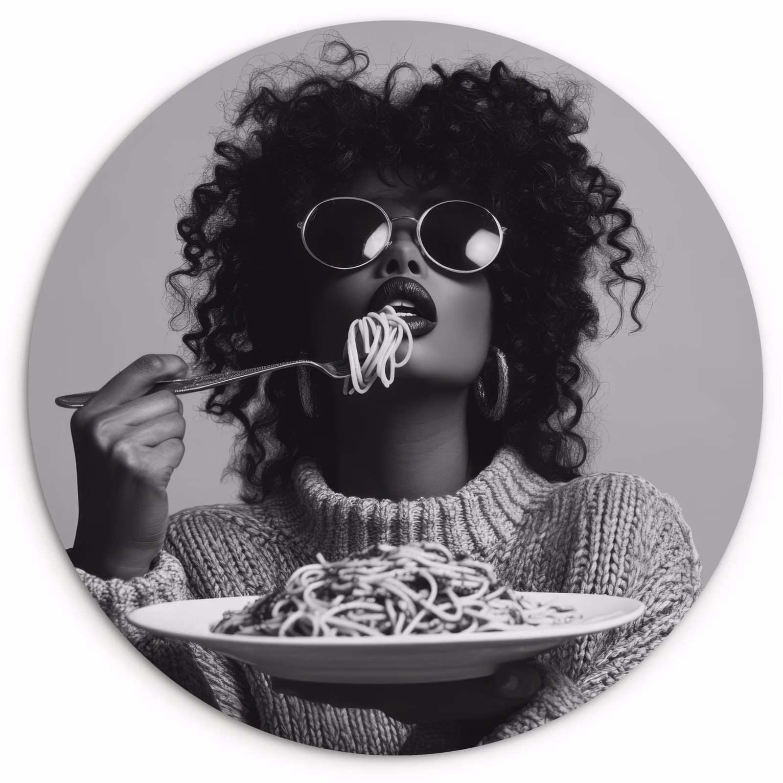 Muurcirkel - Vrouw - Pasta - Zwart - Wit — 1