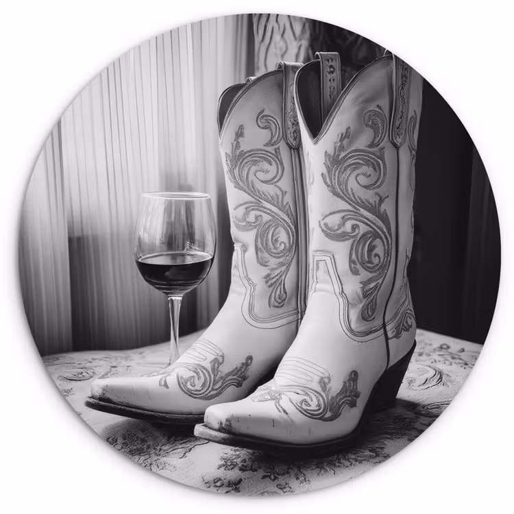 Muurcirkel - Wijn - Cowboylaarzen - Raamlicht - Wit — 1