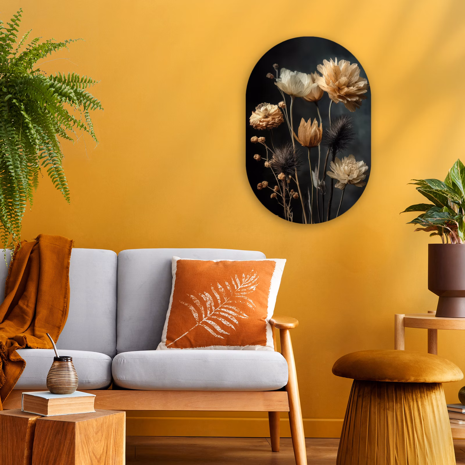 Muurovaal - Boeket - Bloemen - Licht - Zwart — 1