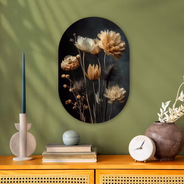 Muurovaal - Boeket - Bloemen - Licht - Zwart — 2