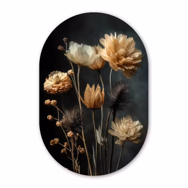 Muurovaal - Boeket - Bloemen - Licht - Zwart — 3