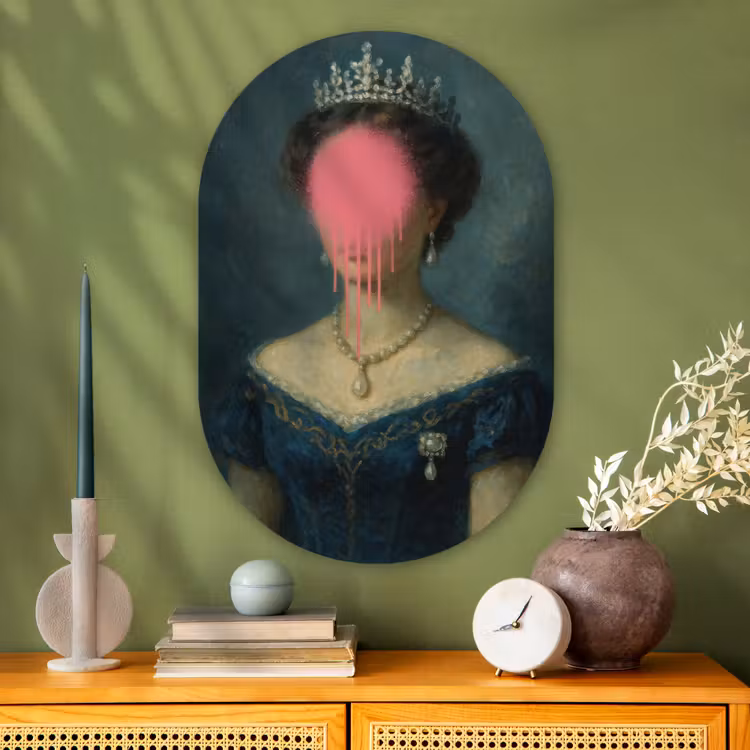 Muurovaal glas - Kroon - Roze druipend verf - Portret — 2