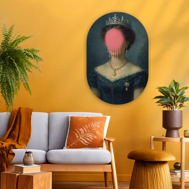 Muurovaal glas - Kroon - Roze druipend verf - Portret — 3