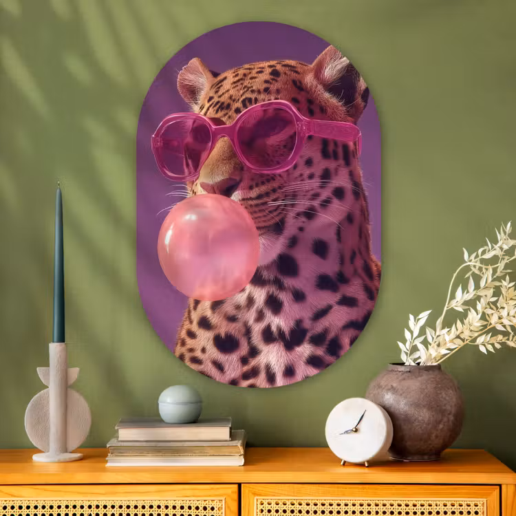 Muurovaal glas - Panter - Zonnebril - Kauwgombel - Roze — 2