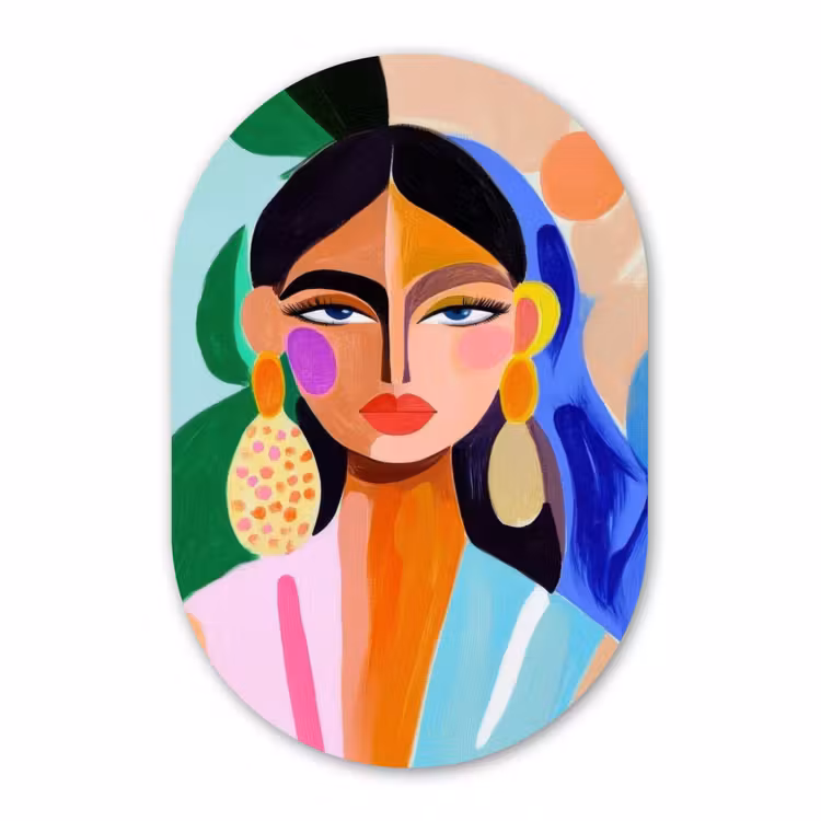 Muurovaal glas - Portret - Vrouw - Modern — 1