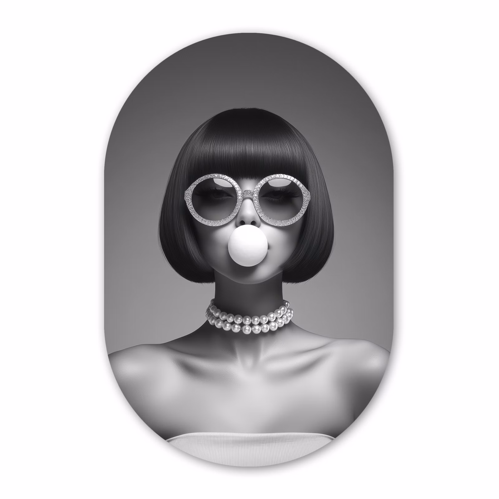 Muurovaal glas - Vrouw - Zwart Wit - Ketting - Zonnebril — 1