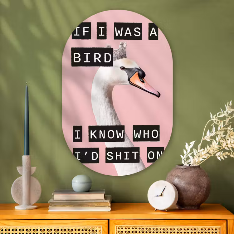 Muurovaal glas - Zwaan - Vogel - Decoratie - Roze — 2