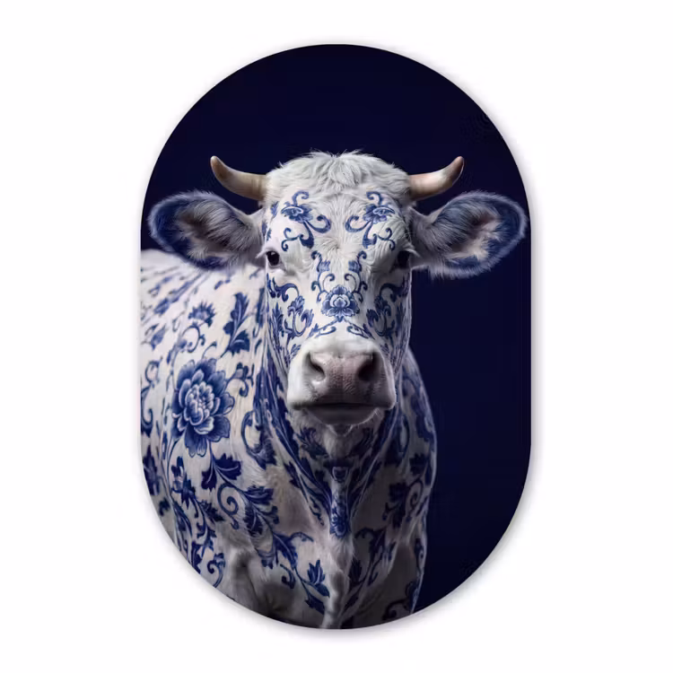 Muurovaal - Koe - Delfts - Blauw - Artistiek — 2