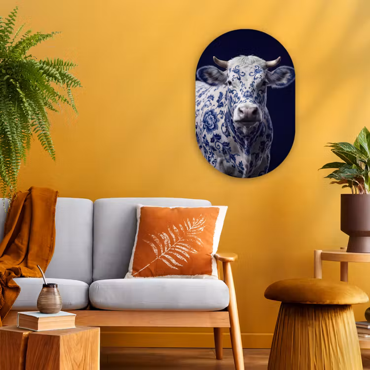 Muurovaal - Koe - Delfts - Blauw - Artistiek — 3