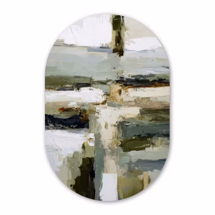 Muurovaal - Penseelstreken - Groen - Abstract - Japandi — 3