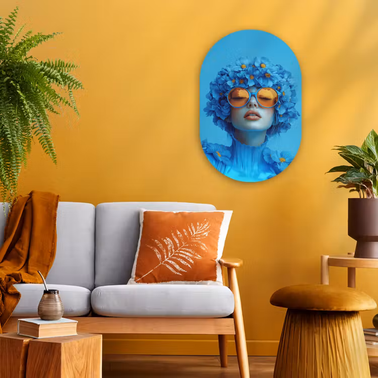 Muurovaal - Vrouw - Bloem - Blauw - Modern - Bril - Portret — 1