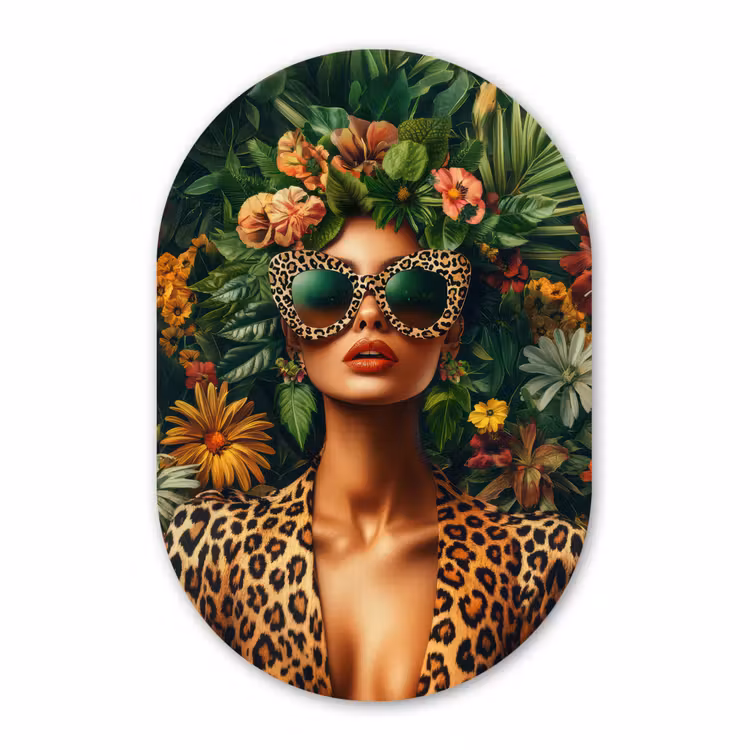 Muurovaal - Vrouw - Panterprint - Jungle - Natuur - Luxe — 2