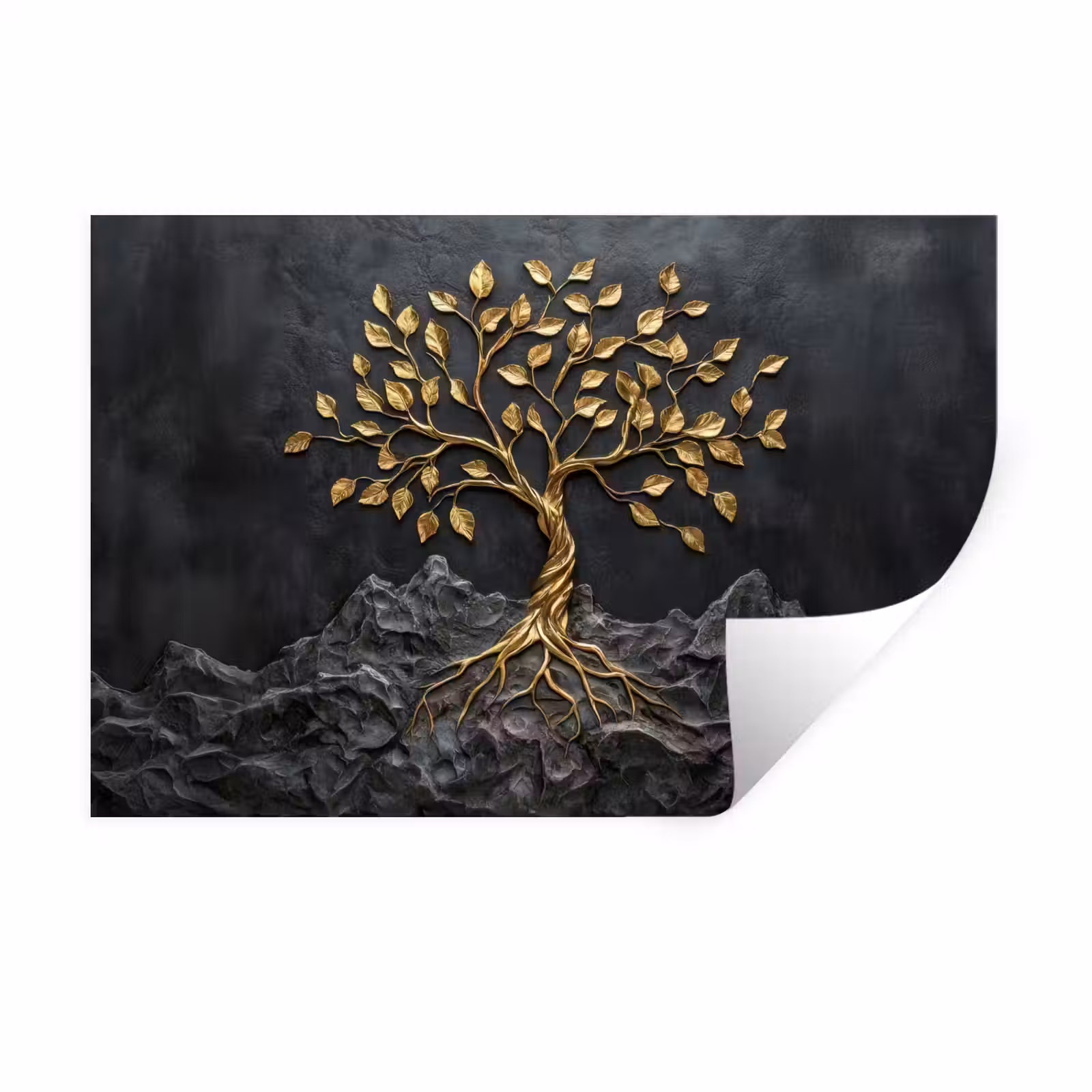 Muursticker - Bladeren - Goud - Boom - Rots — 1