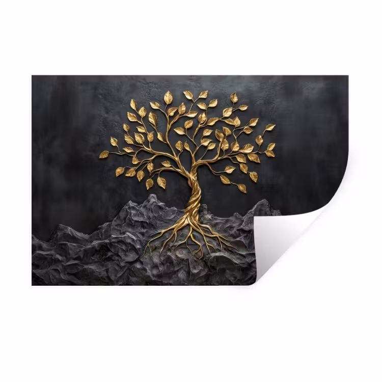 Muursticker - Bladeren - Goud - Boom - Rots — 1