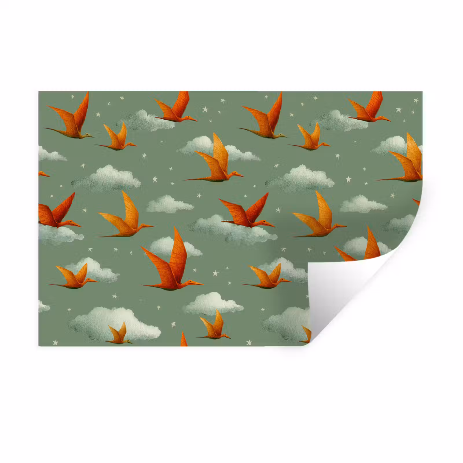 Muursticker - Dinosaurussen - Wolken - Sterren - Oranje — 1