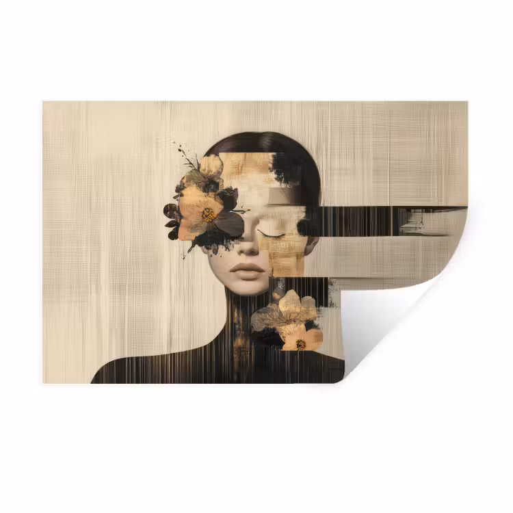 Muursticker - Gezicht - Bloemen - Zwart - Vrouw — 1
