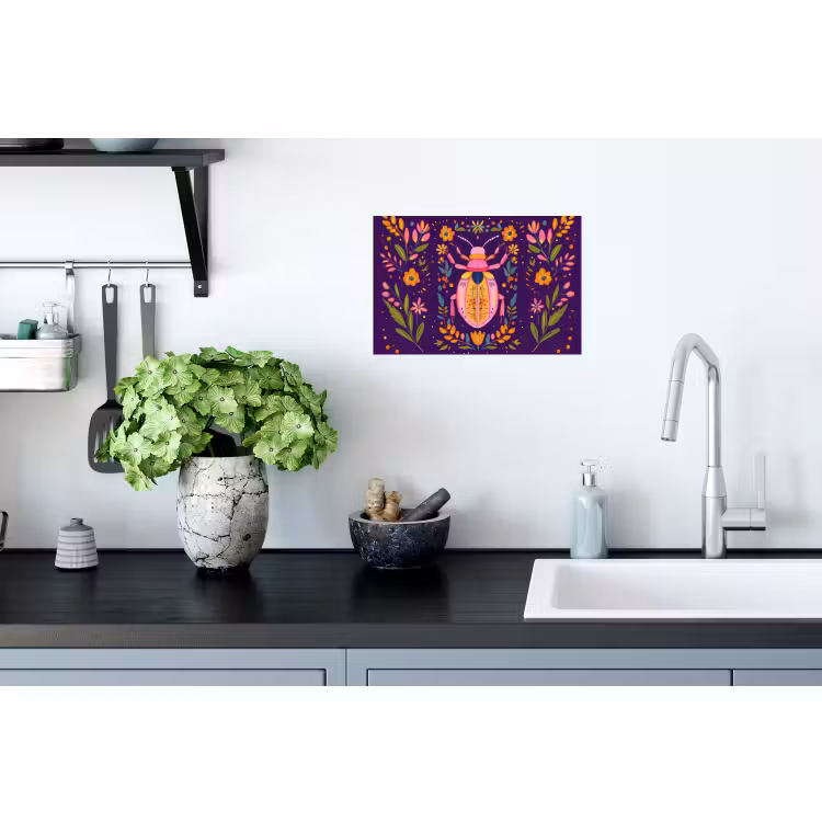 Muursticker - Kever - Felgekleurd - Bloemen - Bladeren — 2