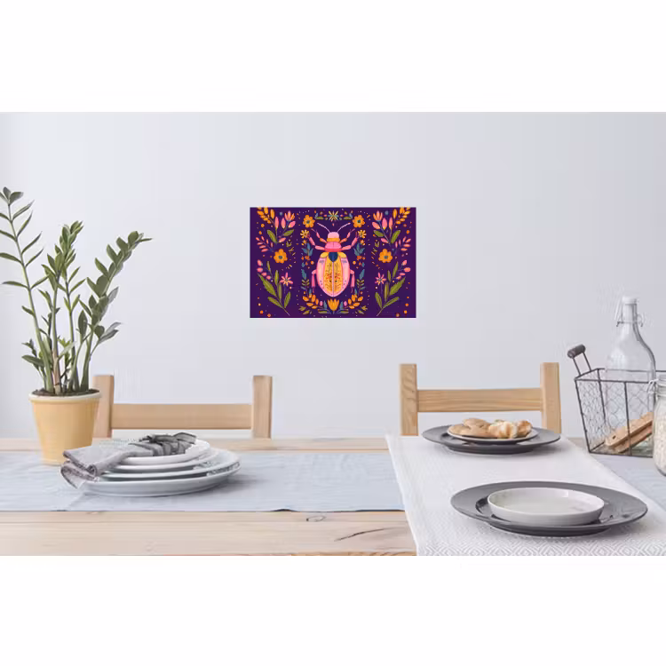 Muursticker - Kever - Felgekleurd - Bloemen - Bladeren — 3