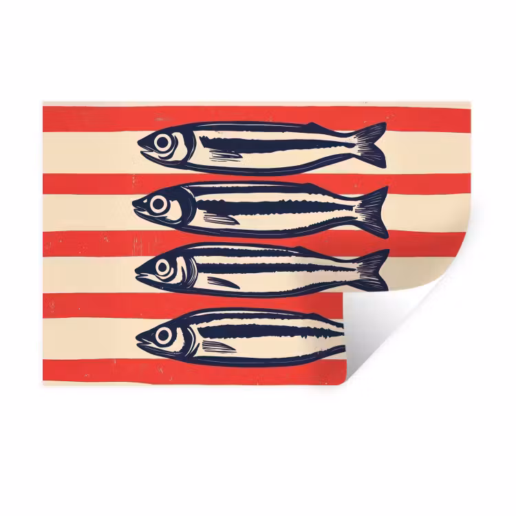 Muursticker - Sardines - Rood en beige strepen — 1
