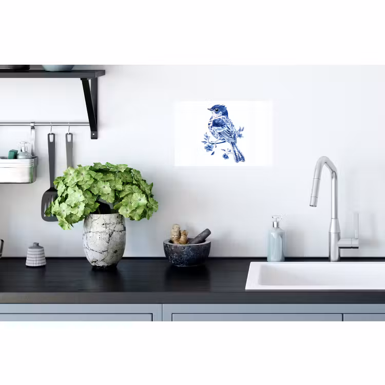 Muursticker - Vogel - Delfts blauw - Illustratie - Bloemen — 2
