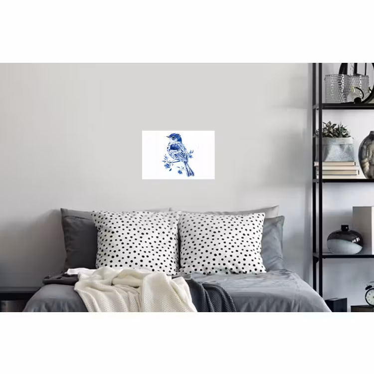 Muursticker - Vogel - Delfts blauw - Illustratie - Bloemen — 5