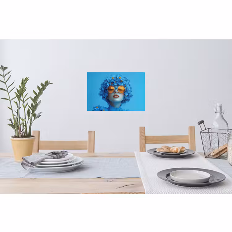 Muursticker - Vrouw - Bloem - Blauw - Modern - Bril - Portret — 3