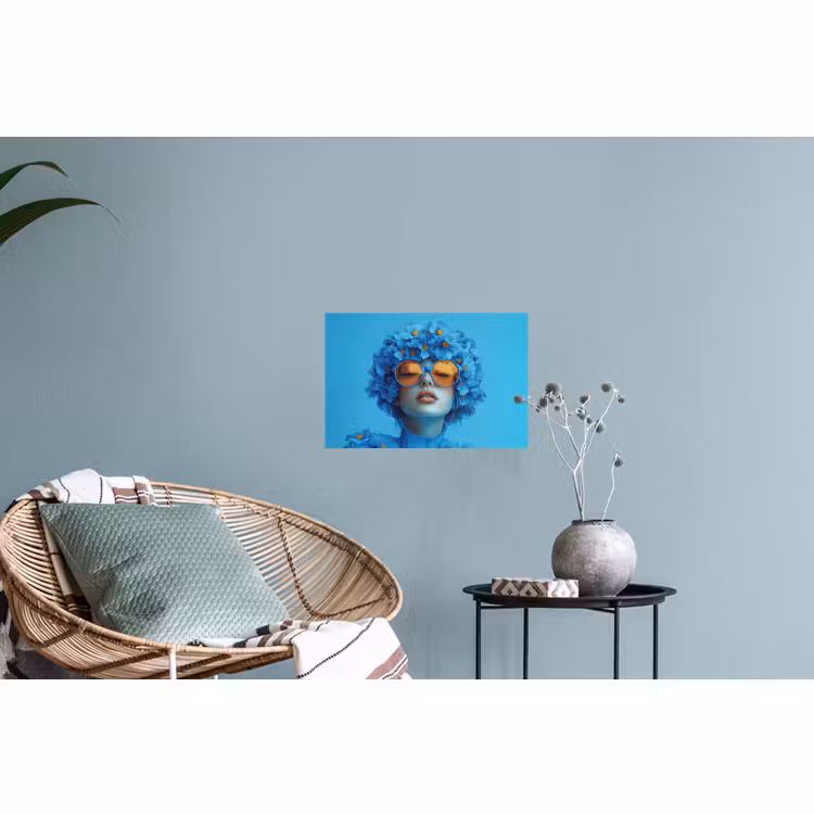 Muursticker - Vrouw - Bloem - Blauw - Modern - Bril - Portret — 4