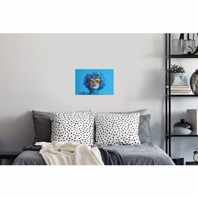 Muursticker - Vrouw - Bloem - Blauw - Modern - Bril - Portret — 5