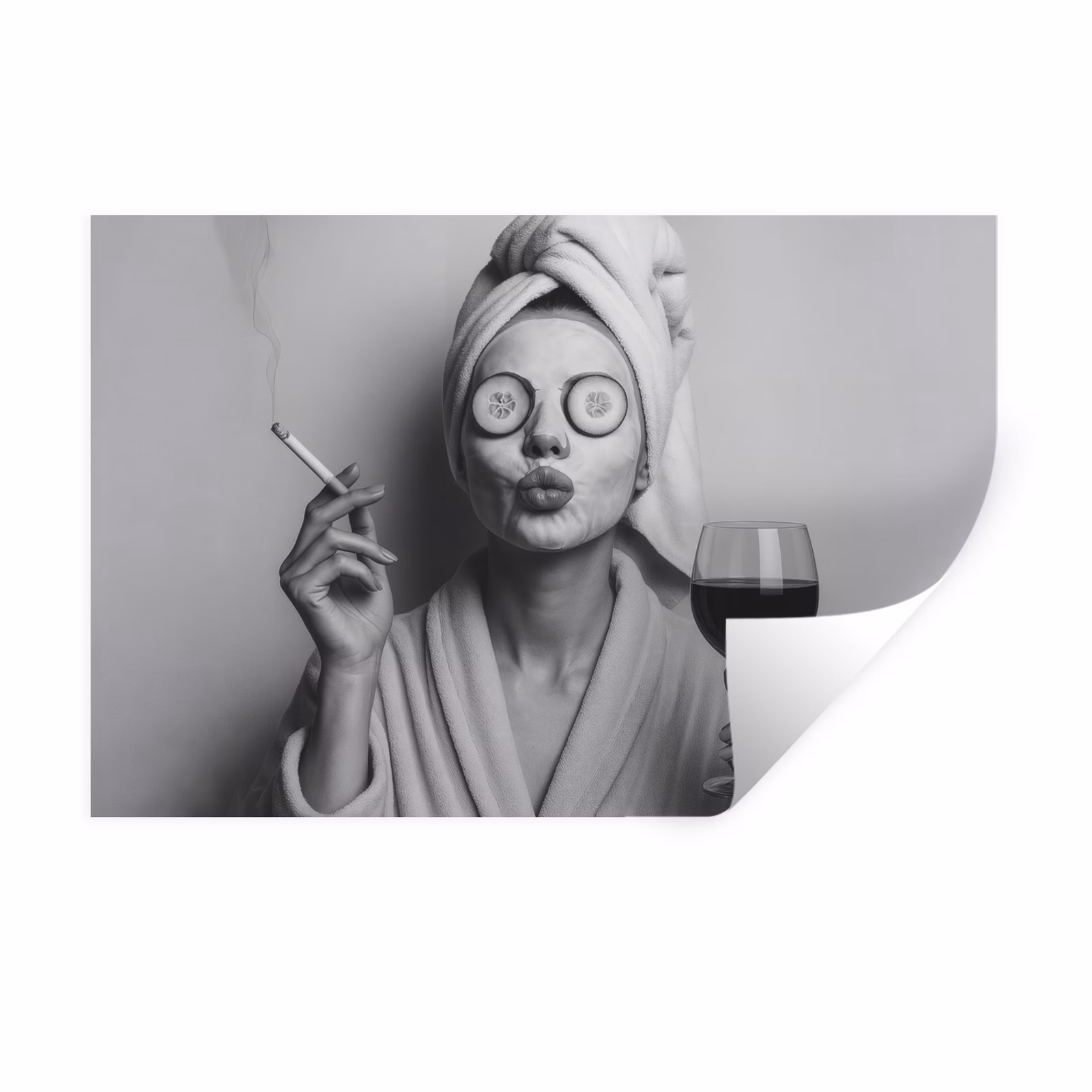 Muursticker - Vrouw - Masker - Wijn - Sigaret — 1