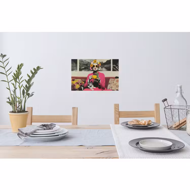 Muursticker - Vrouw - Kat - Bloemen - Kopje - Retro — 3