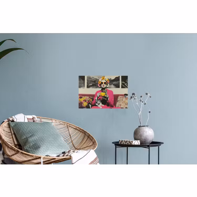 Muursticker - Vrouw - Kat - Bloemen - Kopje - Retro — 4