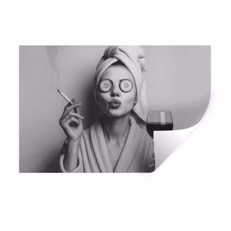 Muursticker - Vrouw - Masker - Wijn - Sigaret — 1