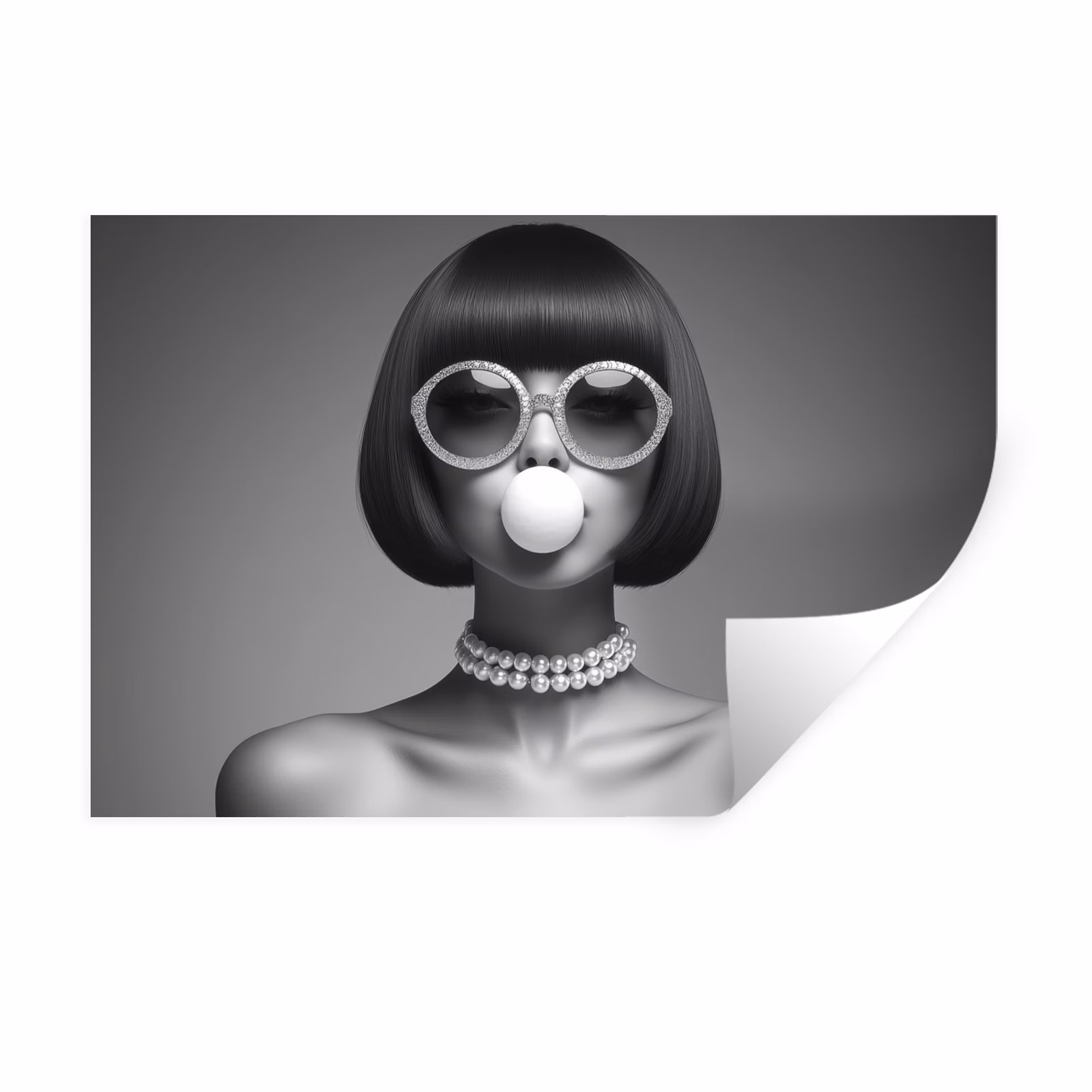 Muursticker - Vrouw - Zwart Wit - Ketting - Zonnebril — 1