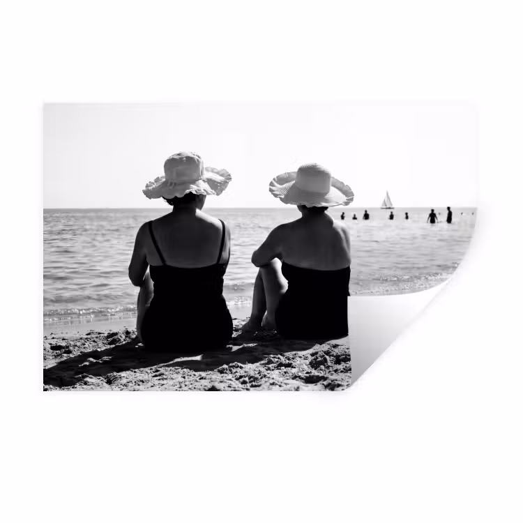 Muursticker - Vrouwen - Zonnehoed - Strand - Zwart - Wit — 1
