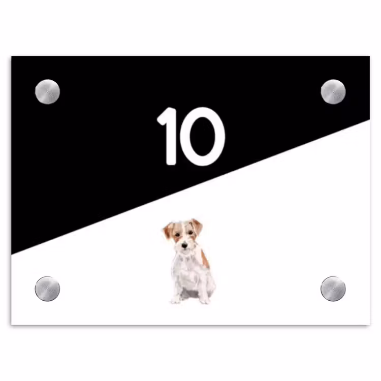 Naambordje voordeur rechthoek - Zwart wit - Huisdier - Jack Russel — 1