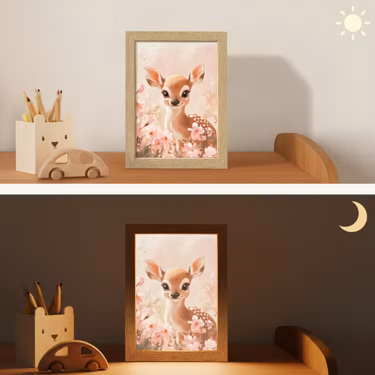 Nachtlampje - Hertje - Illustratie - Bloemen - Roze — 5