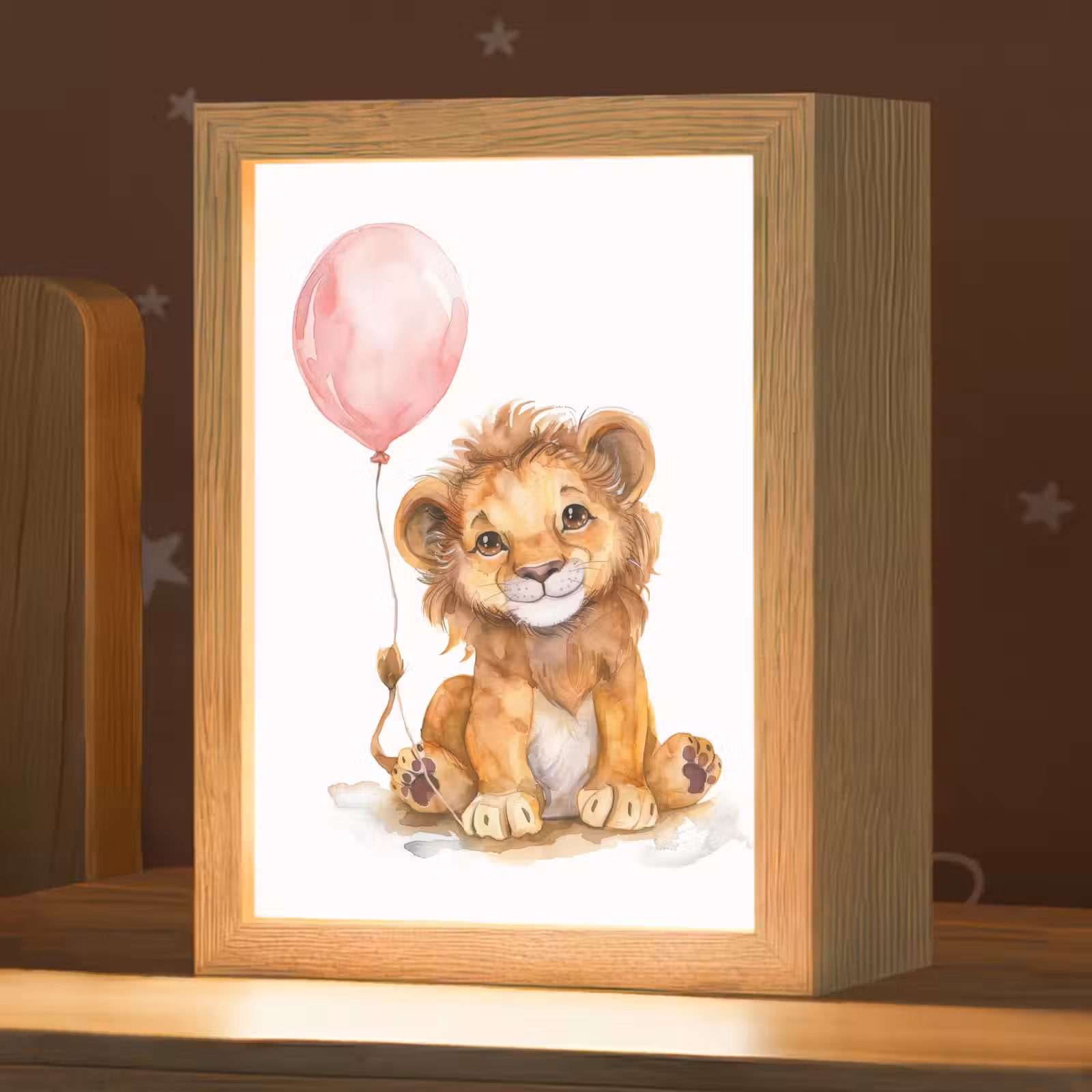 Nachtlampje - Leeuw - Baby dier - Dieren - Roze ballon — 1