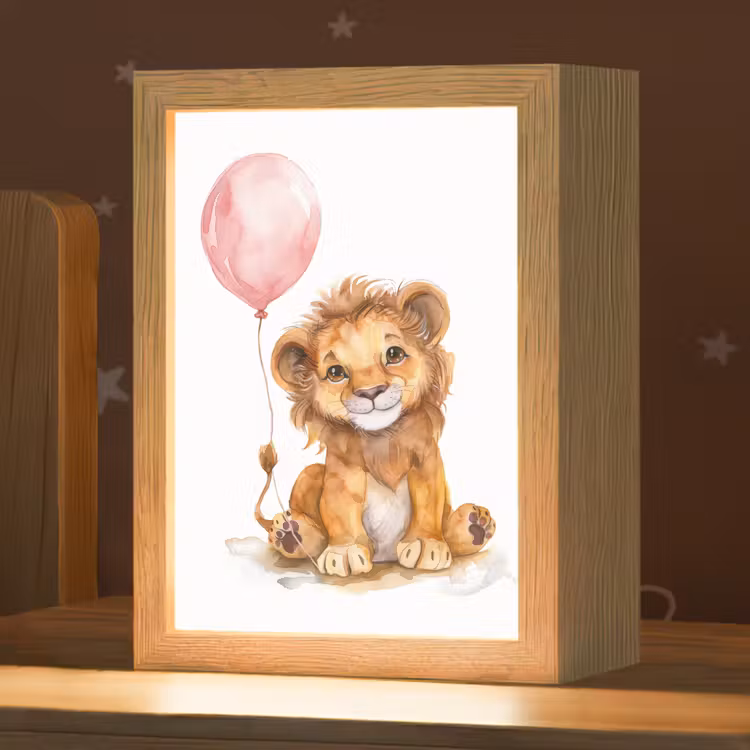 Nachtlampje - Leeuw - Baby dier - Dieren - Roze ballon — 1