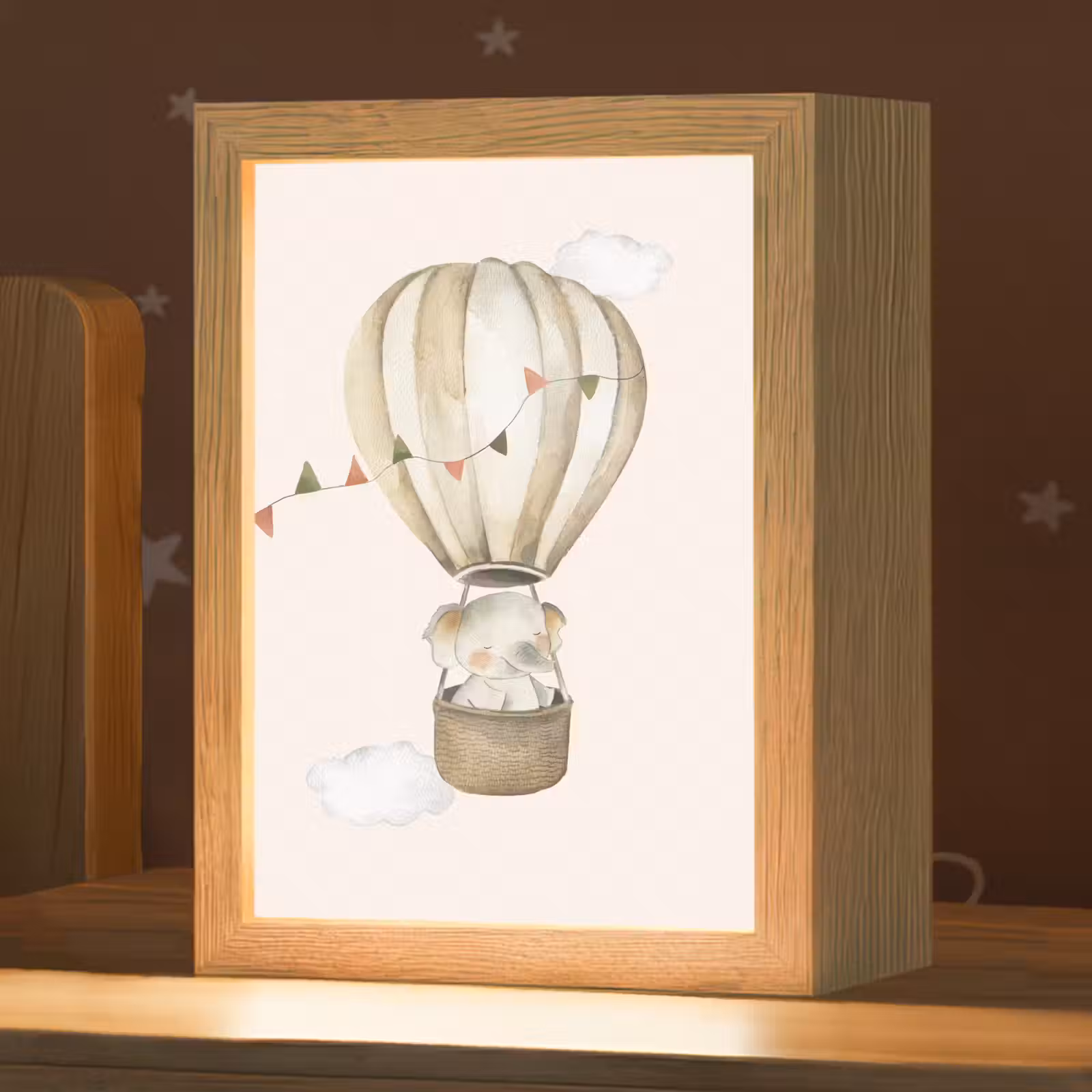 Nachtlampje - Luchtballon - Olifant - Watercolor - Beige - Dieren — 1