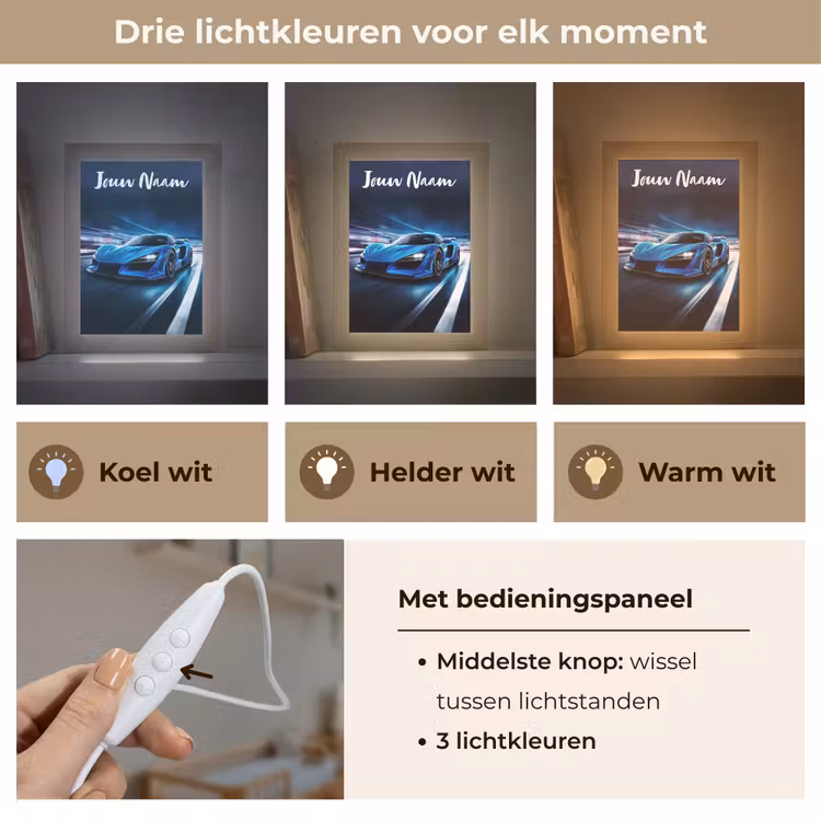 Nachtlampje met naam - Auto - Blauw - Jongens - Kind — 7